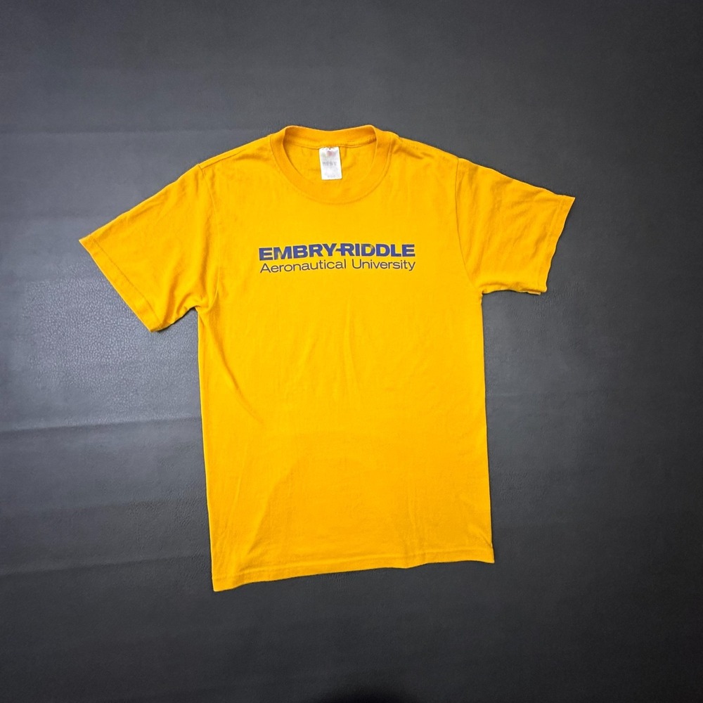 Vintage Embry-Riddle T Shirt Mens Small Yellow Aeronautical University Y2k Thin